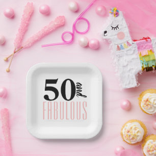 50 and Fabulous Typography 50th Pink Birthday Paper Plate