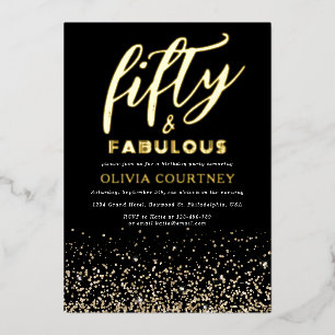 50 and Fabulous Typography Black Gold Glitter