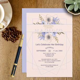50 and Fabulous Violet Peach Rose Birthday Party Invitation