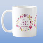 50 and Fabulous Watercolor Floral Name Birthday Coffee Mug<br><div class="desc">A pretty modern botanical floral watercolor wreath surrounding 50 and Fabulous typography.  
Customize by changing the name,  age and message.</div>