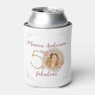 50 and Fabulous Watercolor Floral Photo Name Can Cooler