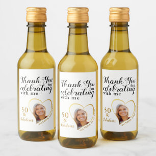 50 and Fabulous White Black Gold Photo Thank You Wine Label