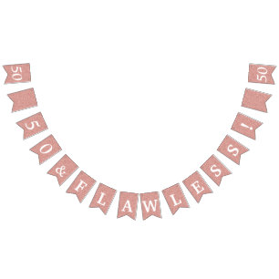 50 And Flawless Glittery Rose Gold White Birthday Bunting Flags