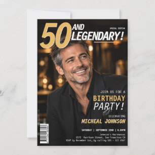 50 and Legendary Men Magazine Cover 50th Birthday Invitation
