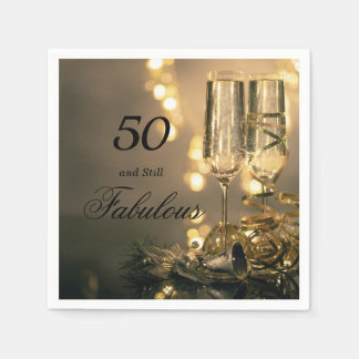 50 and Still Fabulous Elegant Black Gold Birthday Napkin