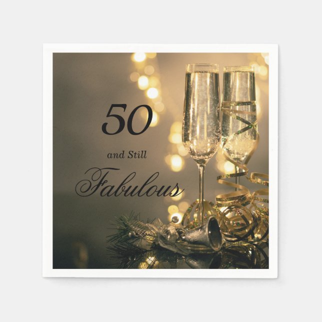 50 and Still Fabulous Elegant Black Gold Birthday Napkin (Front)