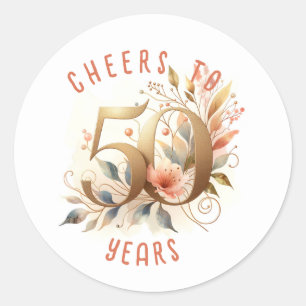 50 Anniversary or Birthday Floral Classic Round Sticker
