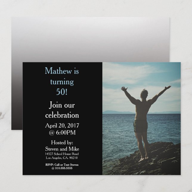 50 ans 50e anniversaire fête photo Invitation (Devant / Derrière)