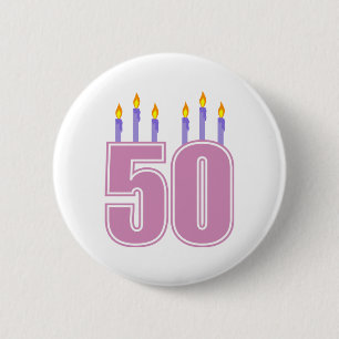 50 Birthday Candles (Pink / Purple) 2 Inch Round Button