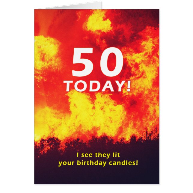 50 Birthday Forest Fire Candle Humour  (Front)