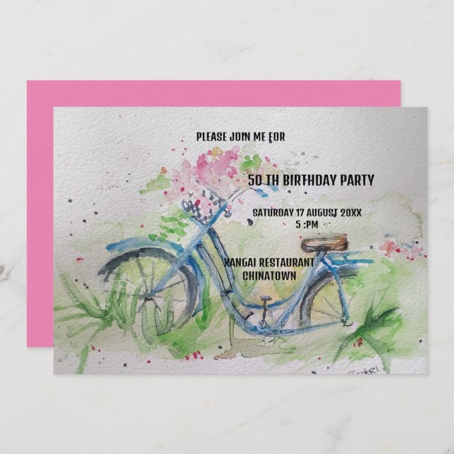50 Birthday party Ladies bicycle in spring  Invitation (Front/Back)