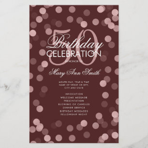 50 Birthday Program Rose Gold Menu Burgundy 