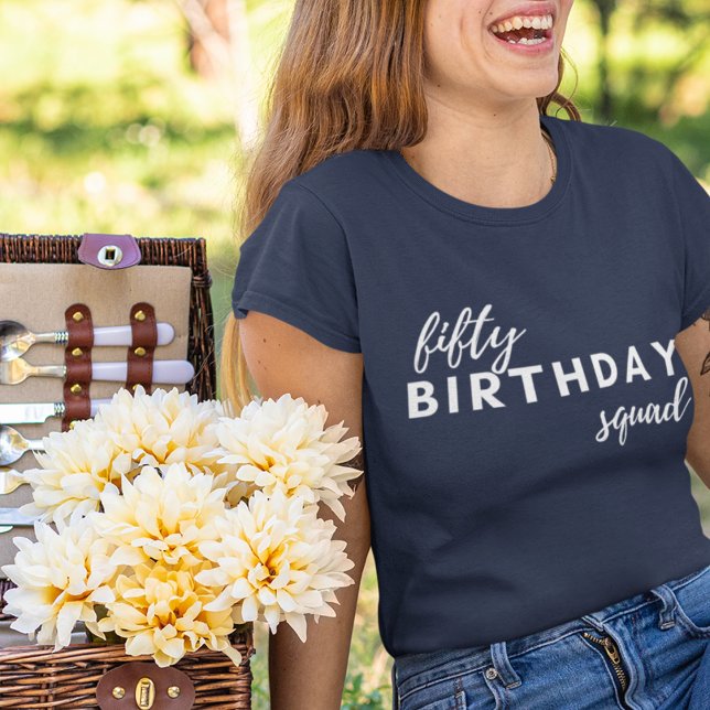 50 Birthday Squad Typography Simple Modern Custom Tri-Blend Shirt (Creator Uploaded)