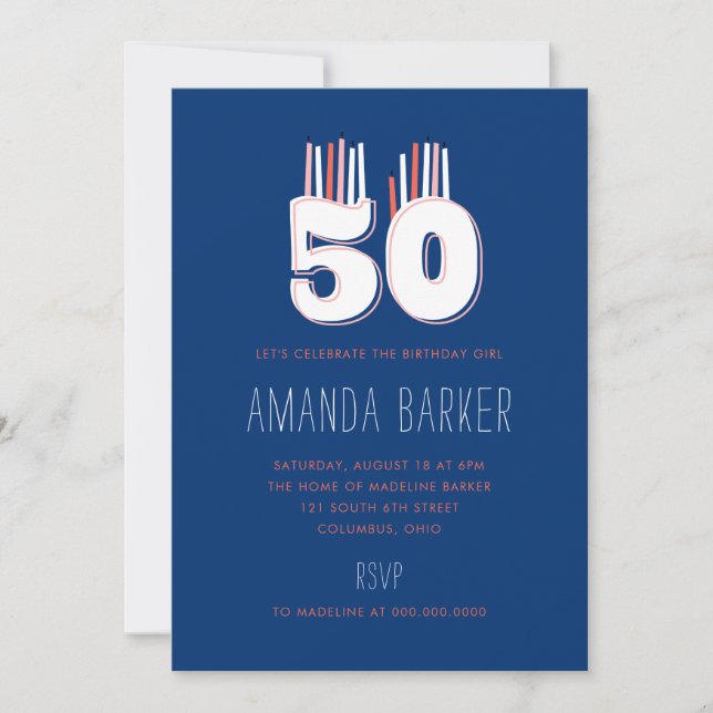 50 bougies Invitations de fête du 50e anniversaire (Devant)