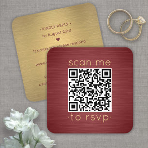 50 Cartes de réponse QR Burgundy et Or pour Mariag
