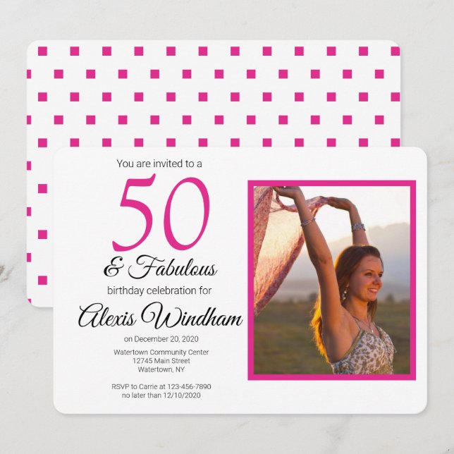 50 et fabuleuse invitation anniversaire avec photo (Devant / Derrière)