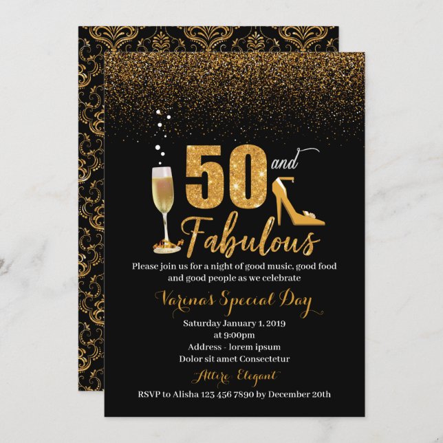 50 et fabuleuse invitation d'anniversaire pour les (Devant / Derrière)