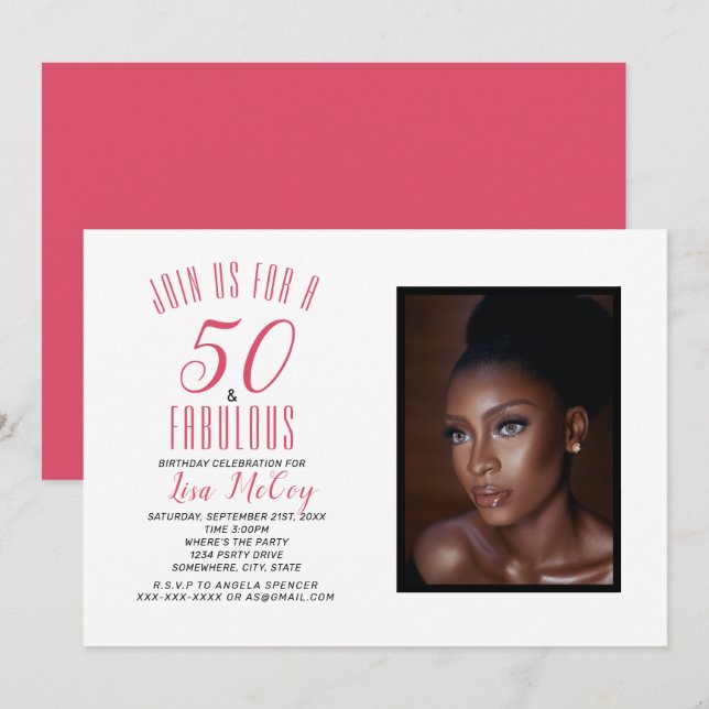 50 et fabuleuse invitation de fête d'anniversaire (Devant / Derrière)