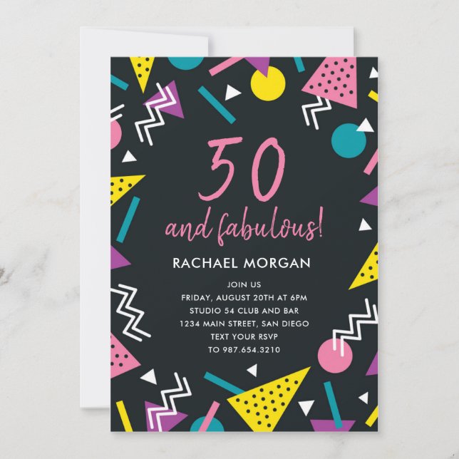 50 et fabuleux Black Retro Invitation Anniversaire (Devant)