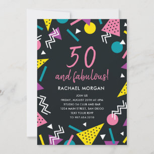 50 et fabuleux Black Retro Invitation Anniversaire