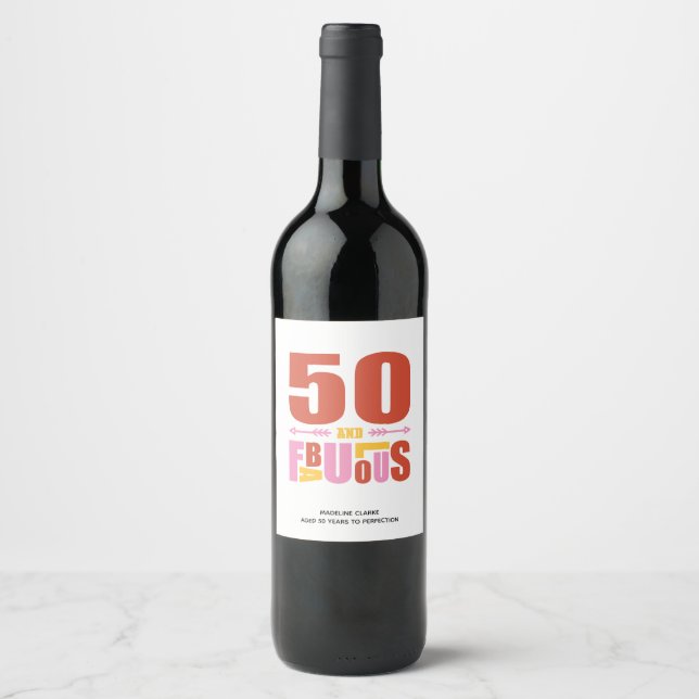 50 et fabuleux Étiquette de vin typographique d'an (Devant)