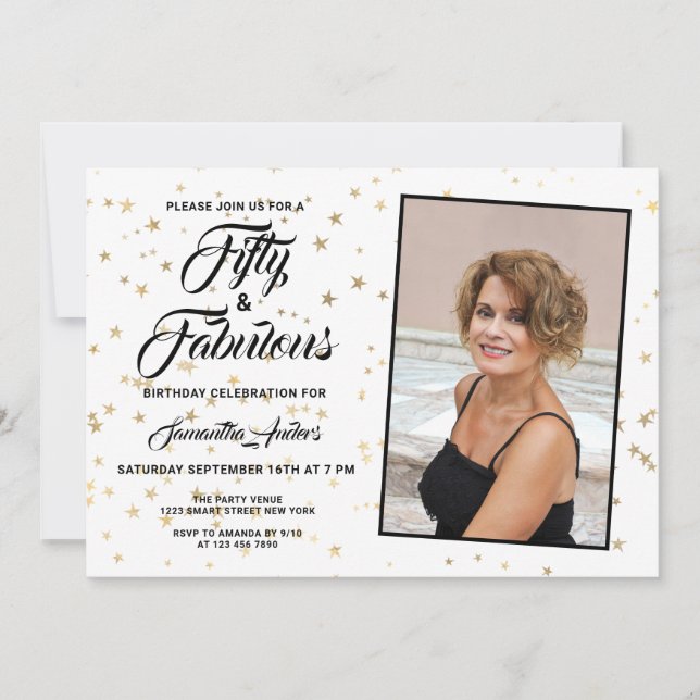 50 et fabuleux Gold Stars Invitation photo (Devant)