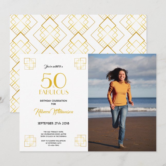 50 et Fabuleux Invitation d'anniversaire style Art (Devant / Derrière)