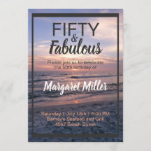 50 et Fabulous Beach Sunset Invitation d'anniversa