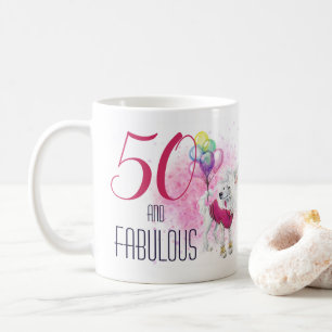 50 et Fabulous Chien Aquarelle Pink Coffee Mug