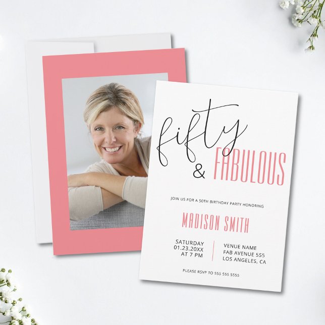50 et Fabulous Photo 50e Anniversaire Invitation (50 and Fabulous Photo 50th Birthday Invitation)
