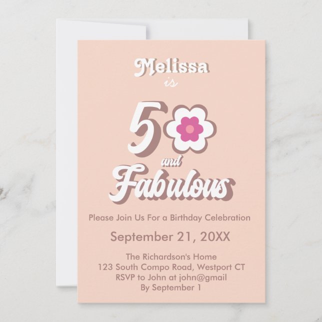 50 et Fabulous rose Anniversaire Invitation Super (Devant)