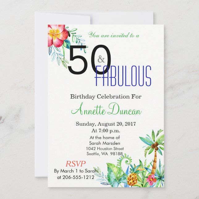 50 et Fabulous Tropical Floral Party Invitation (Devant)