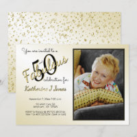 50 et Fabulux Invitation Anniversaire Noir/Or 50èm