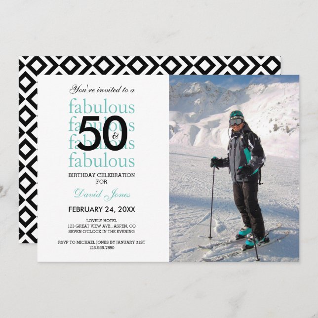 50 & Fabuleux 50e anniversaire Invitation photo (Devant / Derrière)