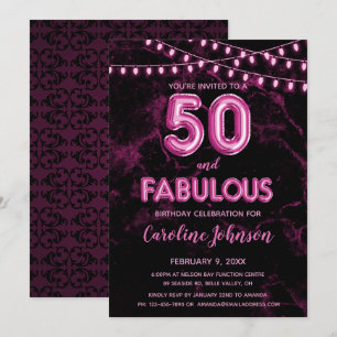 50 & Fabuleux Balloon rose Invitations d'anniversa