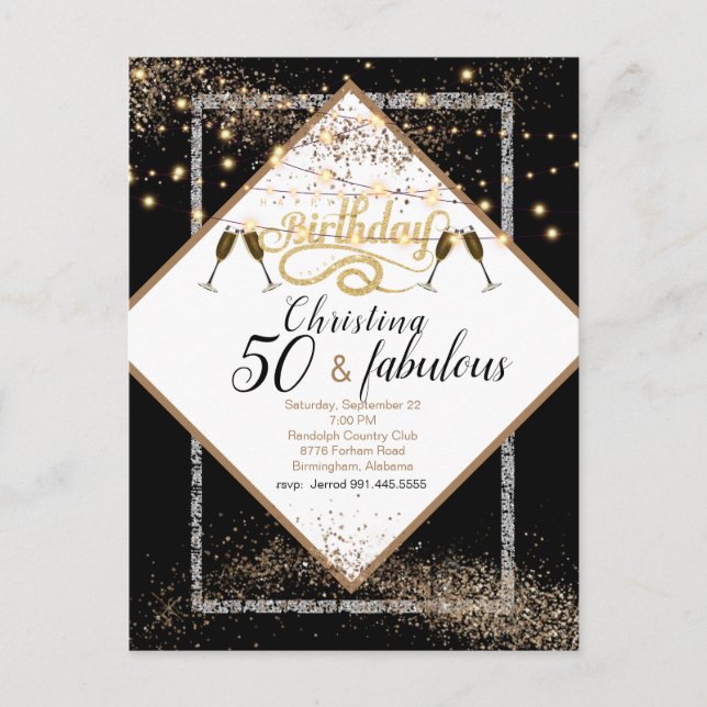 50 & Fabuleux Ights Anniversaire Fête Invitation (Devant)