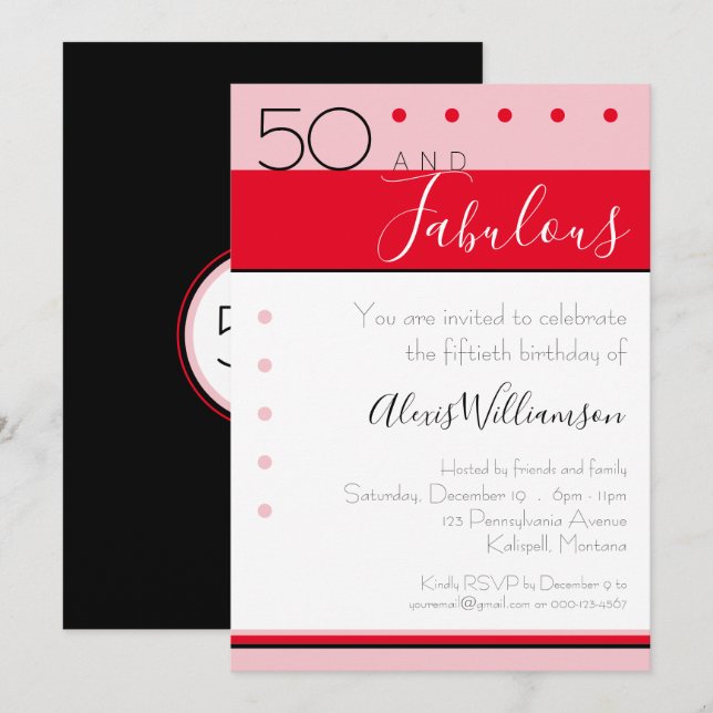 50 Fabuleux Pink Red Elegant Stripes Invitation (Devant / Derrière)