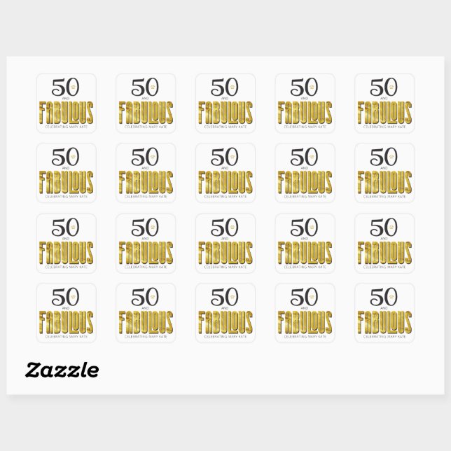 50 Fabuleux Sticker métal or d'anniversaire (Feuille)