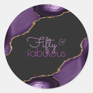 50 Fabulous 50th Birthday Agate Round Sticker
