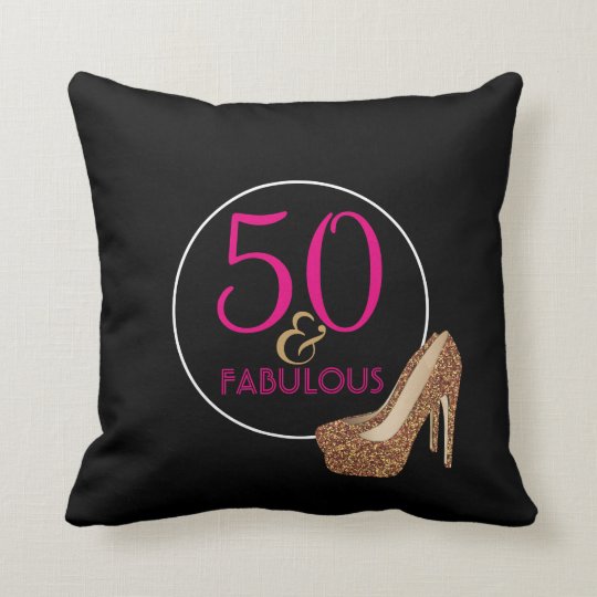 50 & Fabulous | 50th Birthday Black Gold Shoes Throw Pillow