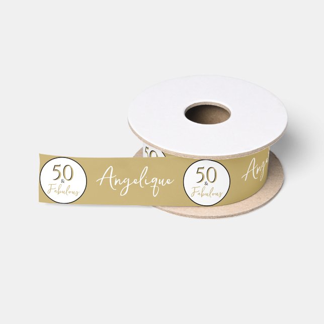 50 & Fabulous 50th Birthday Custom Name Gold  Satin Ribbon (Spool)