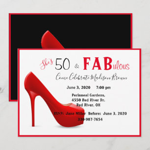 50 & Fabulous 50th Birthday Female Red Invitation