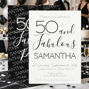 50 & Fabulous 50th Birthday Party Black Elegant Invitation