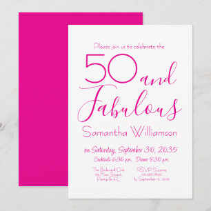 50 & Fabulous 50th Birthday Party Pink Elegant Invitation