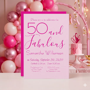 50 & Fabulous 50th Birthday Party Pink Elegant Invitation