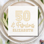 50 & Fabulous 50th Birthday Personalized Name Foil Napkins<br><div class="desc">50 & Fabulous 50th Birthday Personalized Name Real Foil Stamped Paper Napkins features the text "50 & Fabulous" with your personalized name below in modern calligraphy script typography. Perfect for fiftieth birthday parties. Created by Evco Studio www.zazzle.com/store/evcostudio</div>