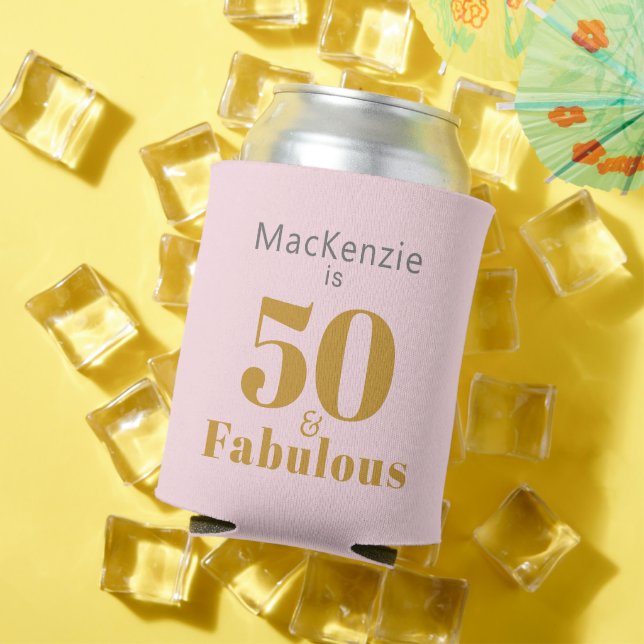 50 Fabulous 50th Birthday Pink Elegant Party Favou Can Cooler (In Situ Summer)