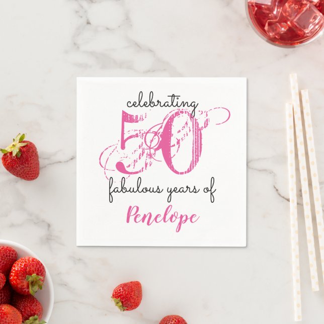 50 fabulous 50th Birthday pink Paper Napkins (Insitu)