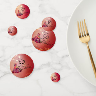 50 & Fabulous 50th Birthday Red Gold Sparkle Confetti
