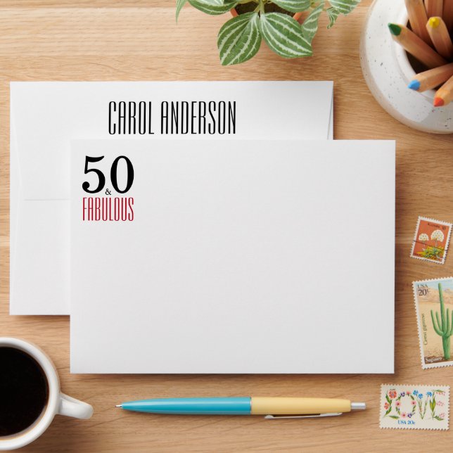 50 & Fabulous 50th Birthday Return Address Printed Envelope (Desk)